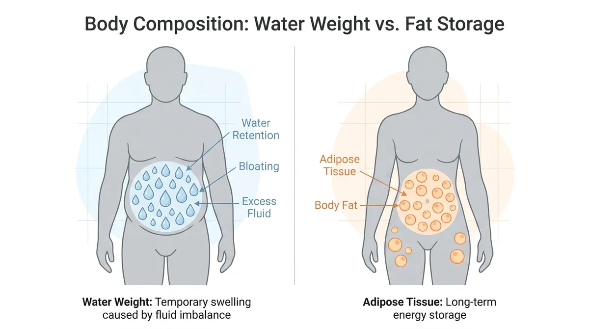 Human silhouette comparison showing bloated versus slim body composition